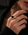 New Trendy Two-color Black Heart Rings For Women