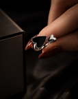 New Trendy Two-color Black Heart Rings For Women