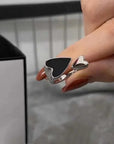 New Trendy Two-color Black Heart Rings For Women