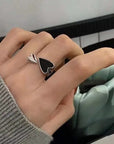 New Trendy Two-color Black Heart Rings For Women