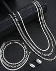 New Simple Stainless Steel Silver Color Jewelry Sets for Men