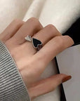 New Trendy Two-color Black Heart Rings For Women