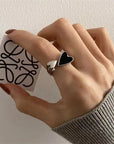 New Trendy Two-color Black Heart Rings For Women