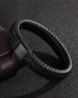 Retro Men's Leather Open Bangle, Simple Multi-Size