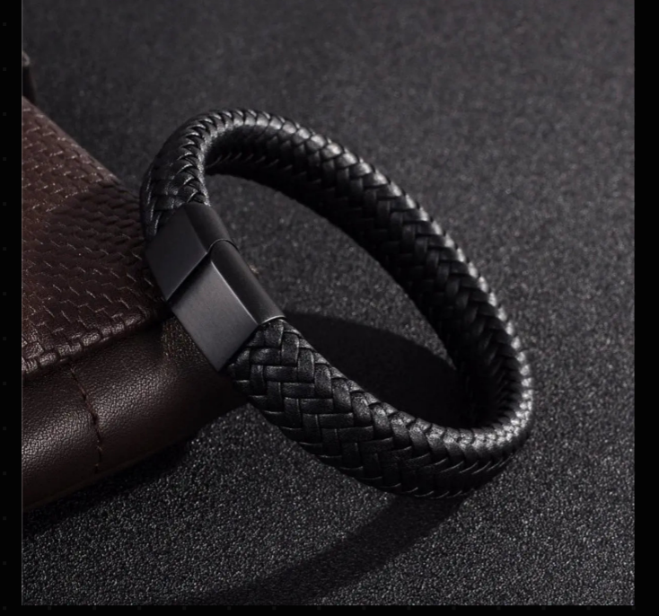 Retro Men's Leather Open Bangle, Simple Multi-Size