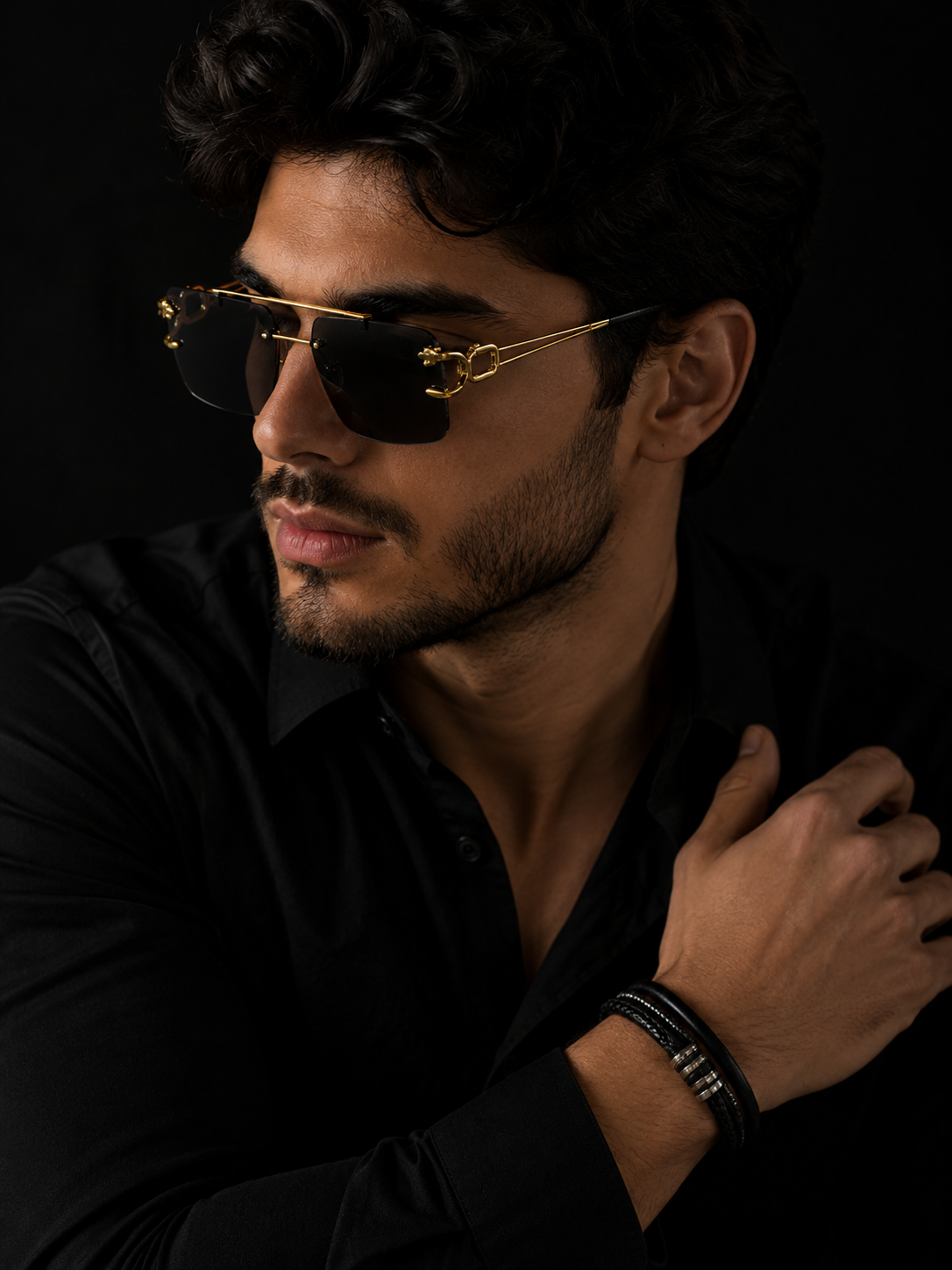 Fashionable frameless square double bridge sunglasses