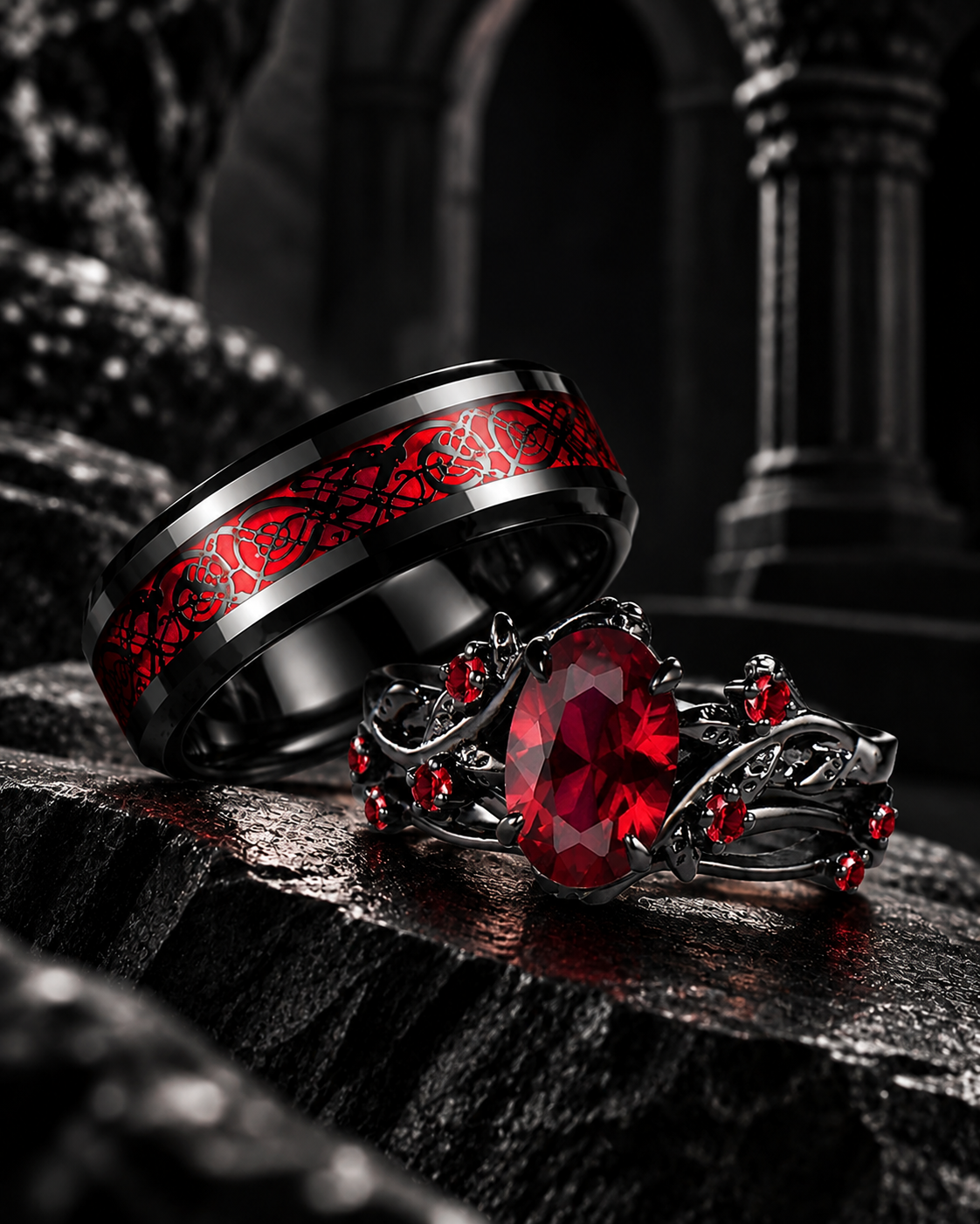 Celtic Dragon Romance Ring Set
