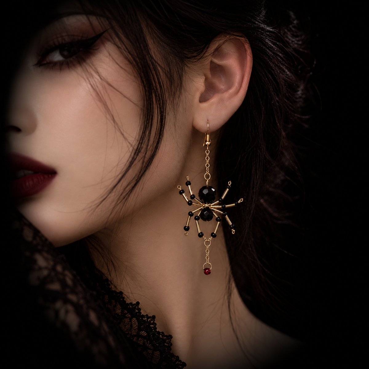 Black Spider Crystal Earrings