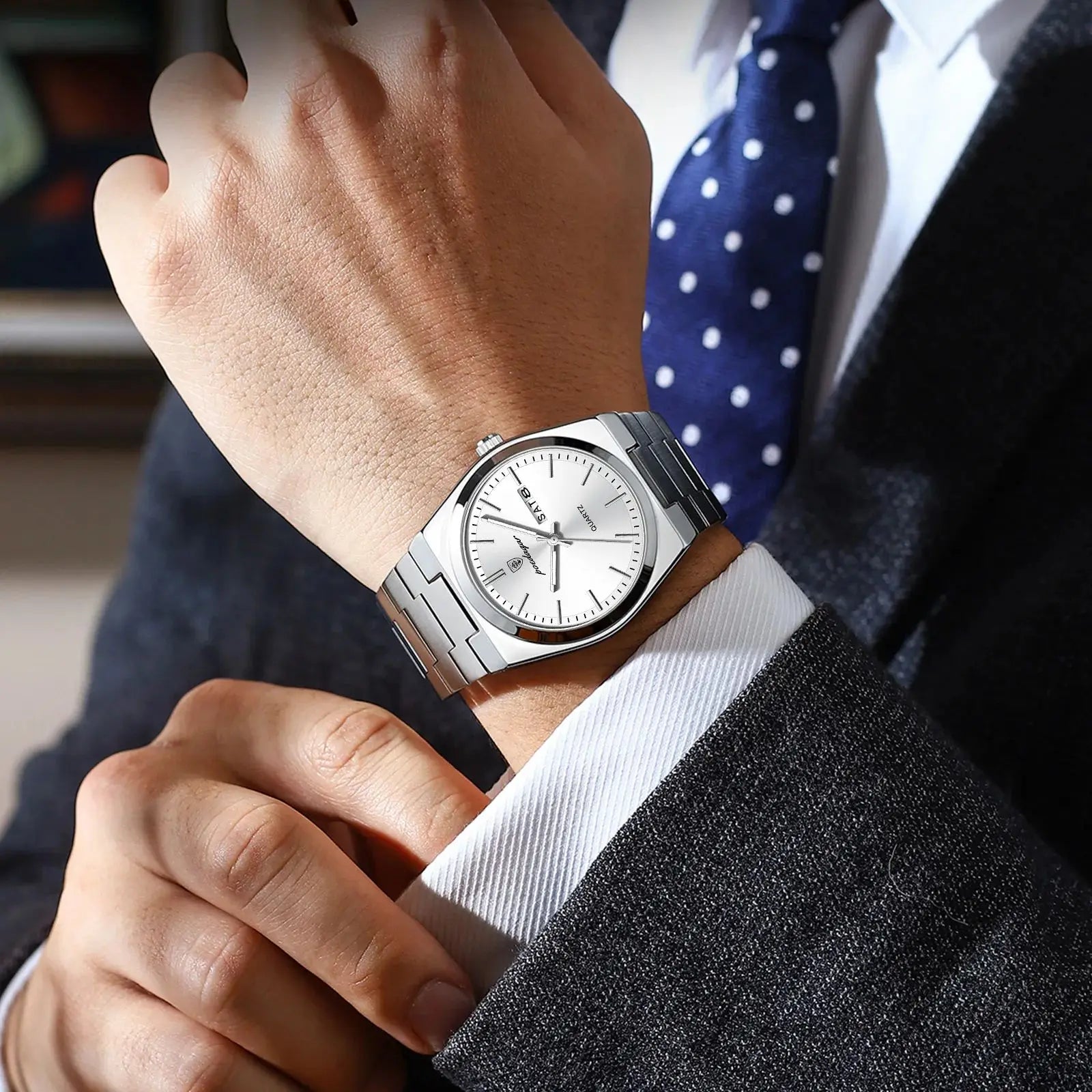 Luxury Business Men's Wristwatch Stainless Steel Waterproof