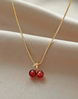 Little Wine Red Cherry Pendant Necklaces For Women