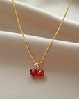Little Wine Red Cherry Pendant Necklaces For Women