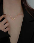 Simple Metal Hollow Double Heart Necklace for Women