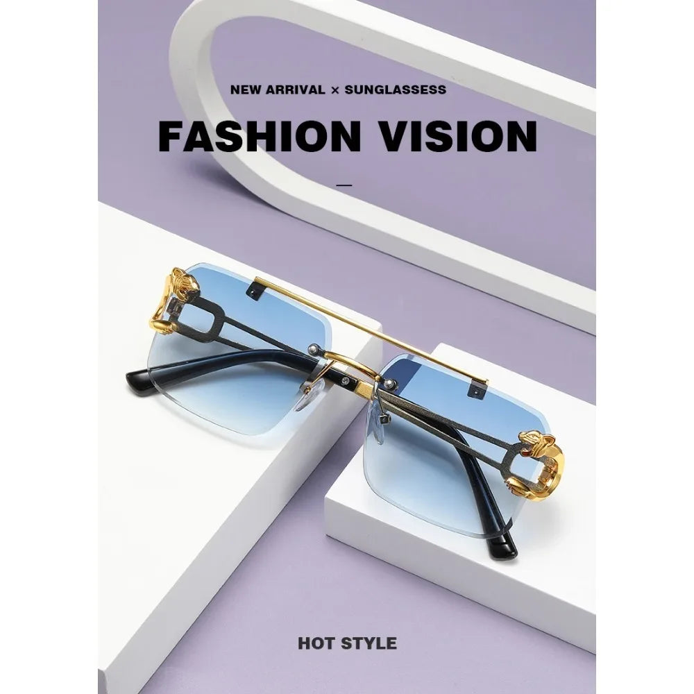 Fashionable frameless square double bridge sunglasses