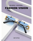 Fashionable frameless square double bridge sunglasses