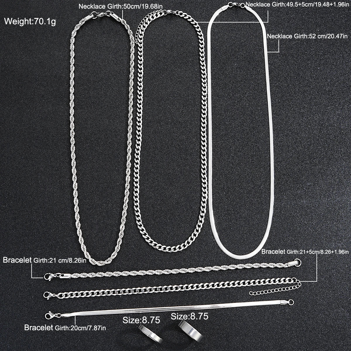 New Simple Stainless Steel Silver Color Jewelry Sets for Men