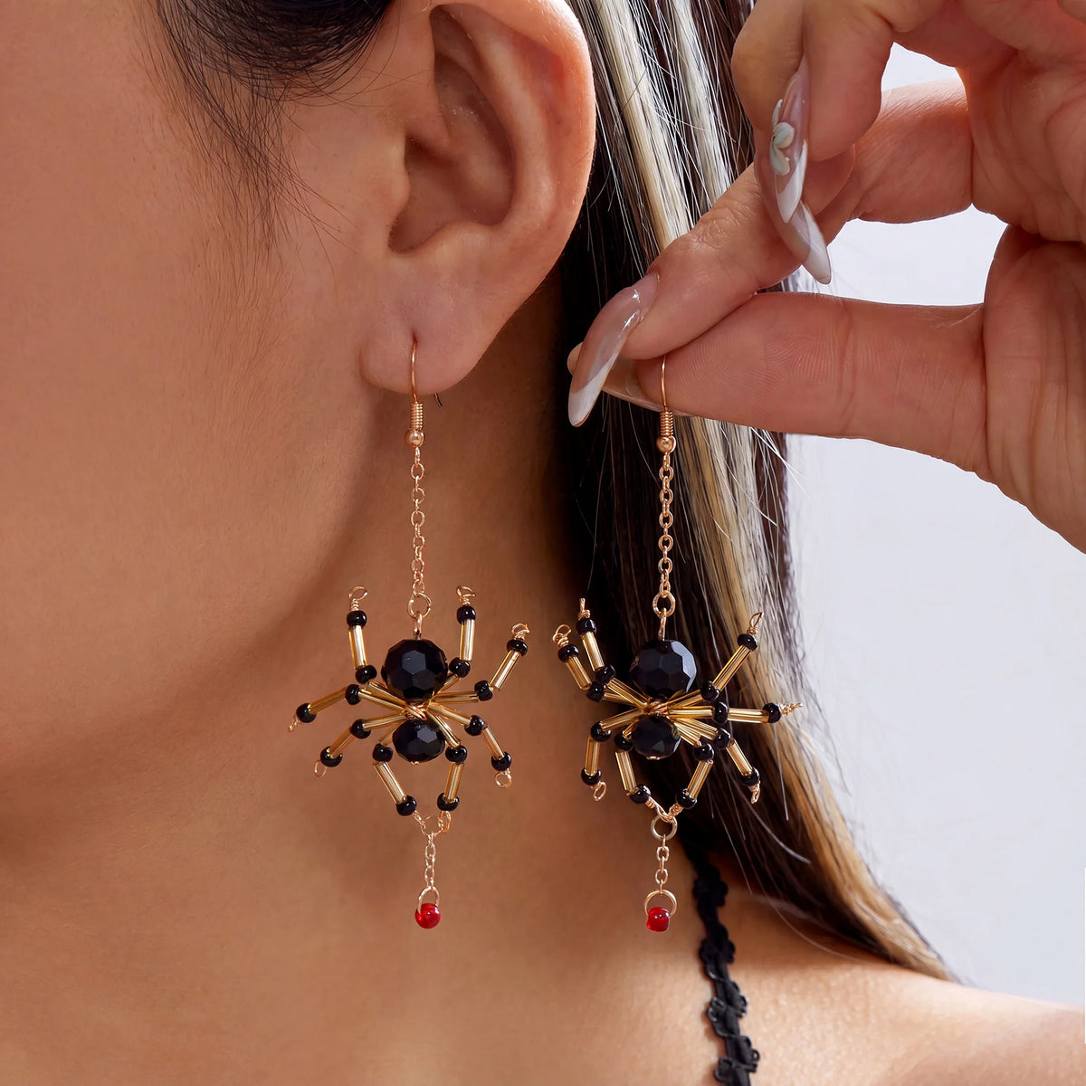 Black Spider Crystal Earrings