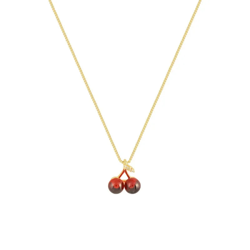 Little Wine Red Cherry Pendant Necklaces For Women