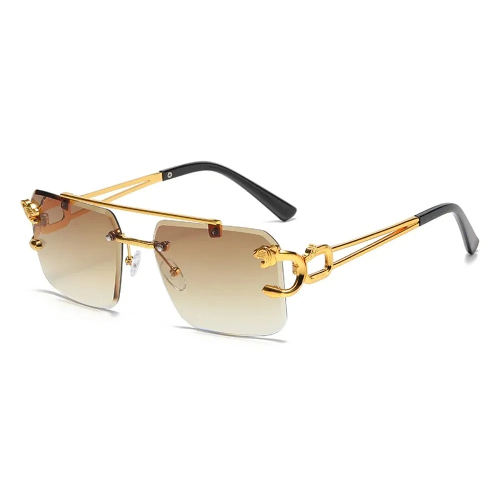 Fashionable frameless square double bridge sunglasses