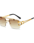 Fashionable frameless square double bridge sunglasses