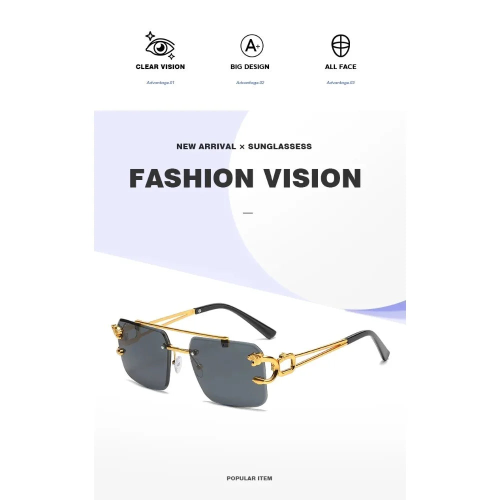 Fashionable frameless square double bridge sunglasses