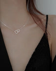 Simple Metal Hollow Double Heart Necklace for Women
